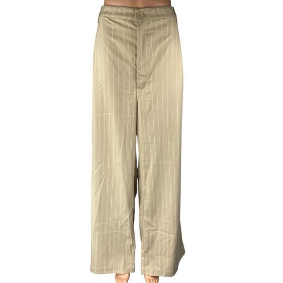 NEW H&M Divided Beige Tan Striped High Waist Wide Leg Trousers Dress Pants XXL - Picture 1 of 5